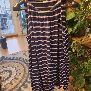 Suzanne Betro navy blue and pink striped sleeveless swing dress